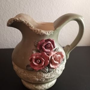 Studio Art Pottery Ceramic Pitcher with applied florals